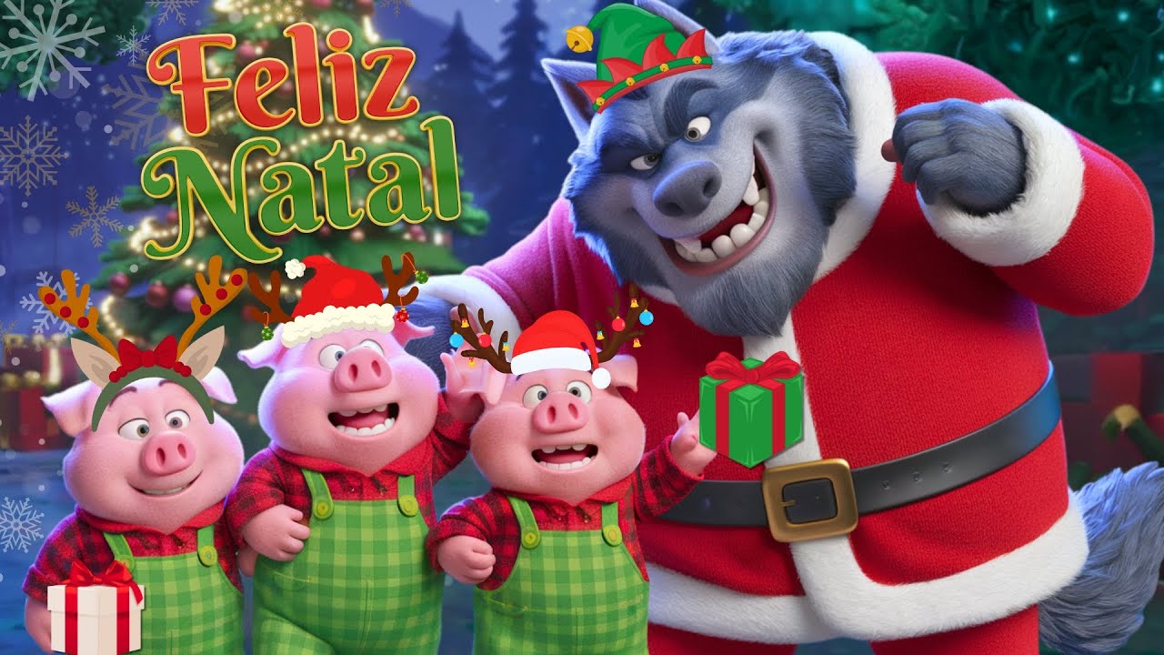 Capa do Video 3 PORQUINHOS ajudantes do PAPAI NOEL #desenhoinfantil #ostrêsporquinhos