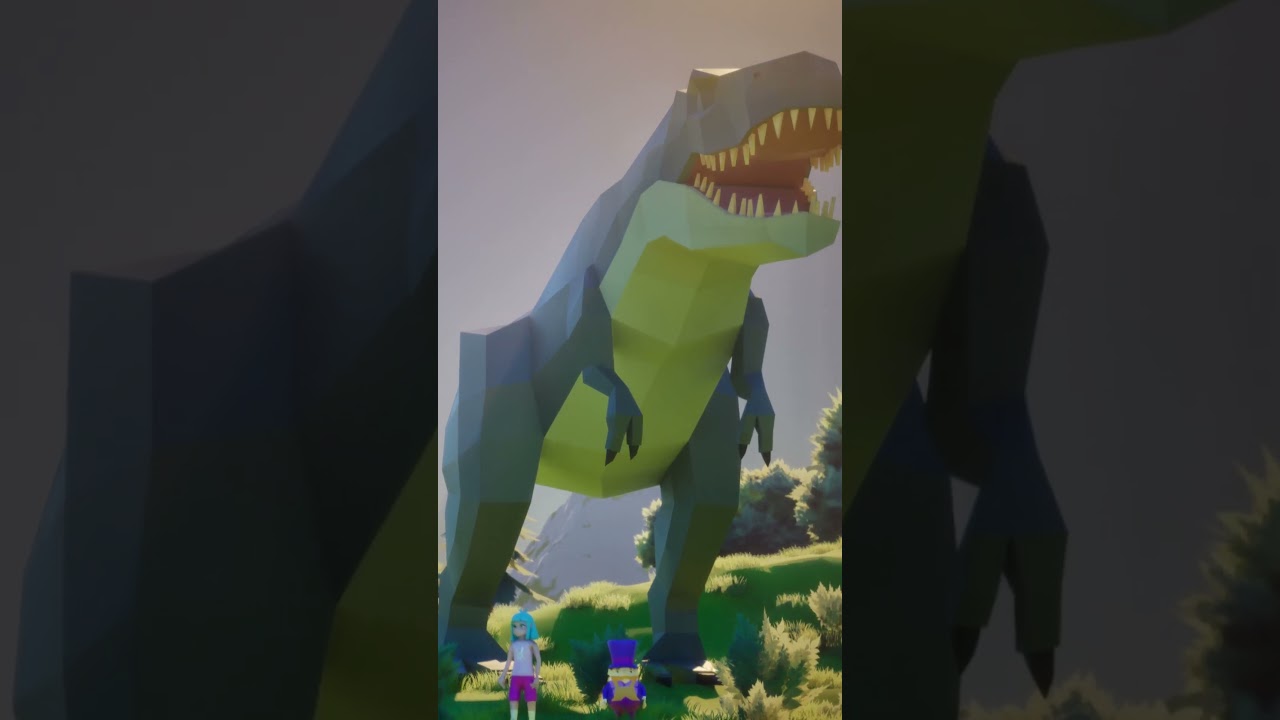 Capa do Video DINOSSAURO T-Rex perseguindo, fuga com ajuda PTERODACTILO #shorts