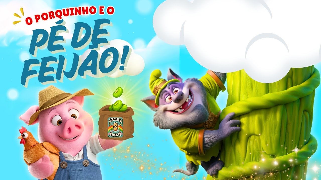 Capa do Video OS TRÊS PORQUINHOS, O LOBO MAU e o PÉ DE FEIJÃO! #desenhoinfantil #ostrêsporquinhos #contoinfantil