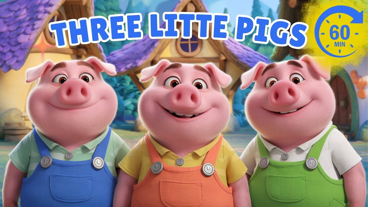 Capa do Video THREE LITTLE PIGS and the BIG BAD WOLF CARTOON! 60MIN #cartoonforkids #3littlepigs #60min