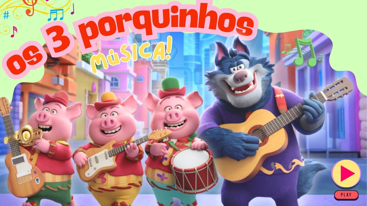 Capa do Video Os Três Porquinhos e o Lobo Malvado! MÚSICA INFANTIL Divertida #desenhoinfantil