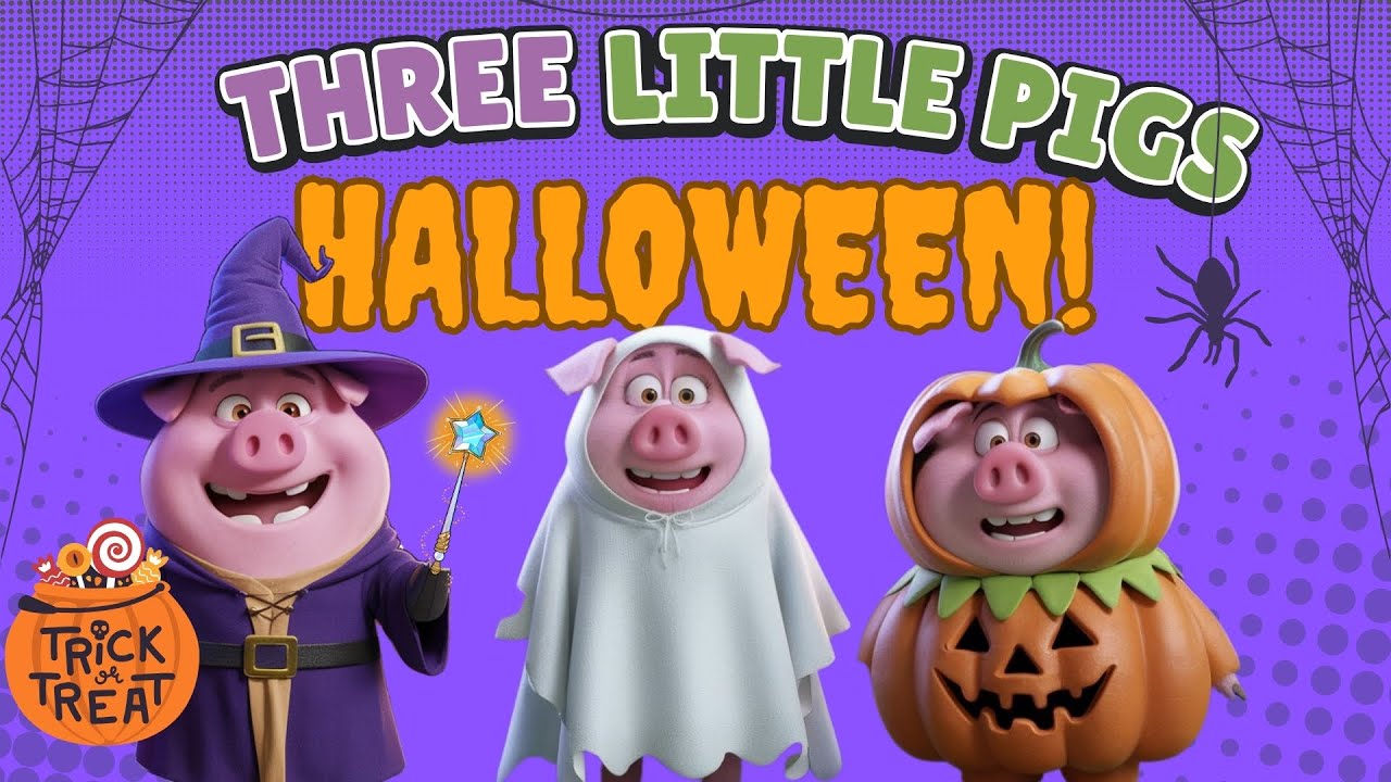 Capa do Video 3 LITTLE PIGS HALLOWEEN CARTOON FOR KIDS - #threelittlepigs #halloween