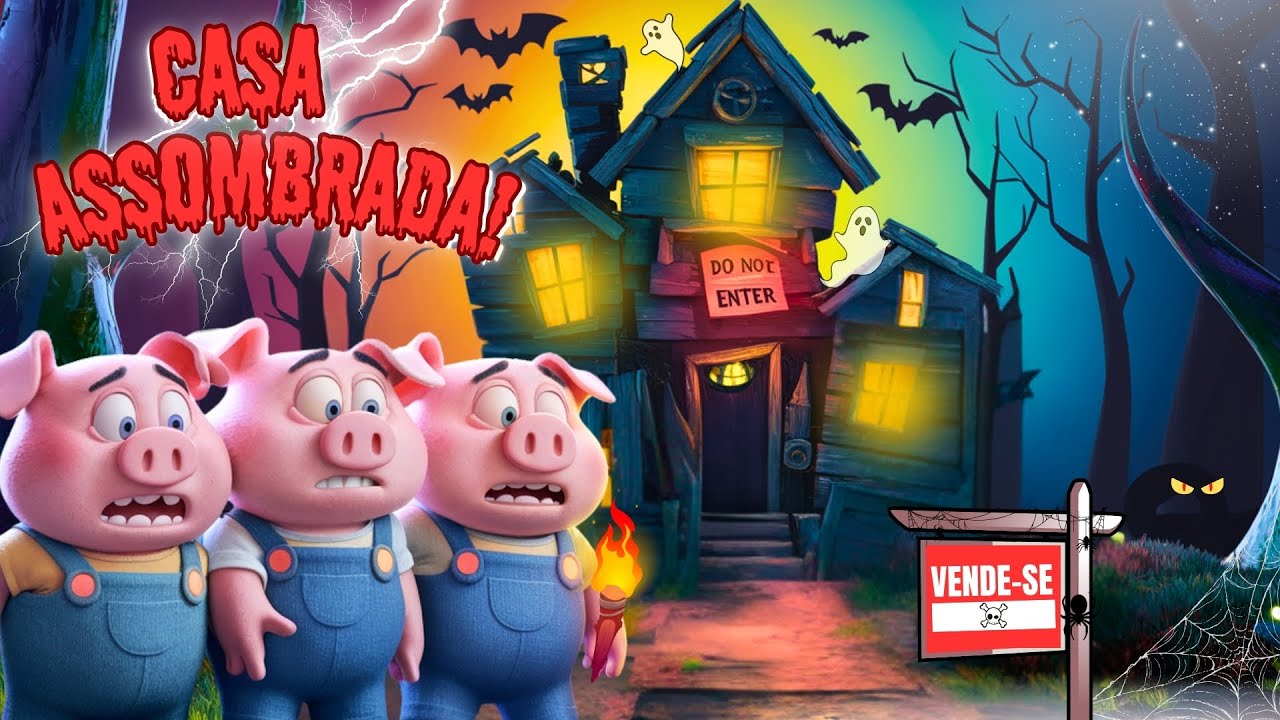 Capa do Video OS 3 PORQUINHOS e a Casa Mal Assombrada! #desenhoinfantil #ostrêsporquinhos