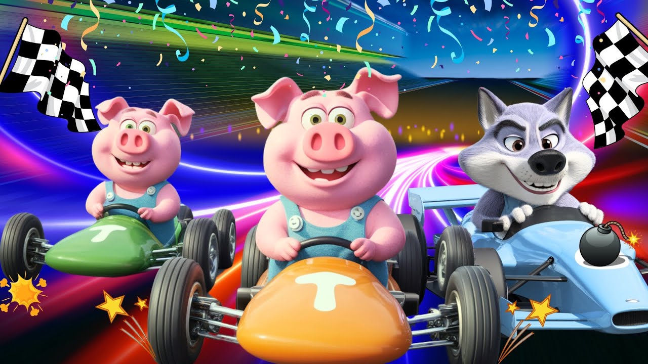 Capa do Video THREE LITTLE PIGS & BIG BAD WOLF CAR RACE! CARTOON for KIDS! #3littlepigs #englishcartoonforkids