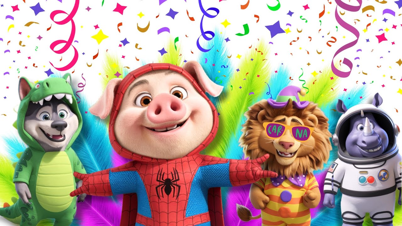 Capa do Video The THREE LITTLE PIGS and the King of CARNIVAL! #childrenscartoon #threelittlepigs