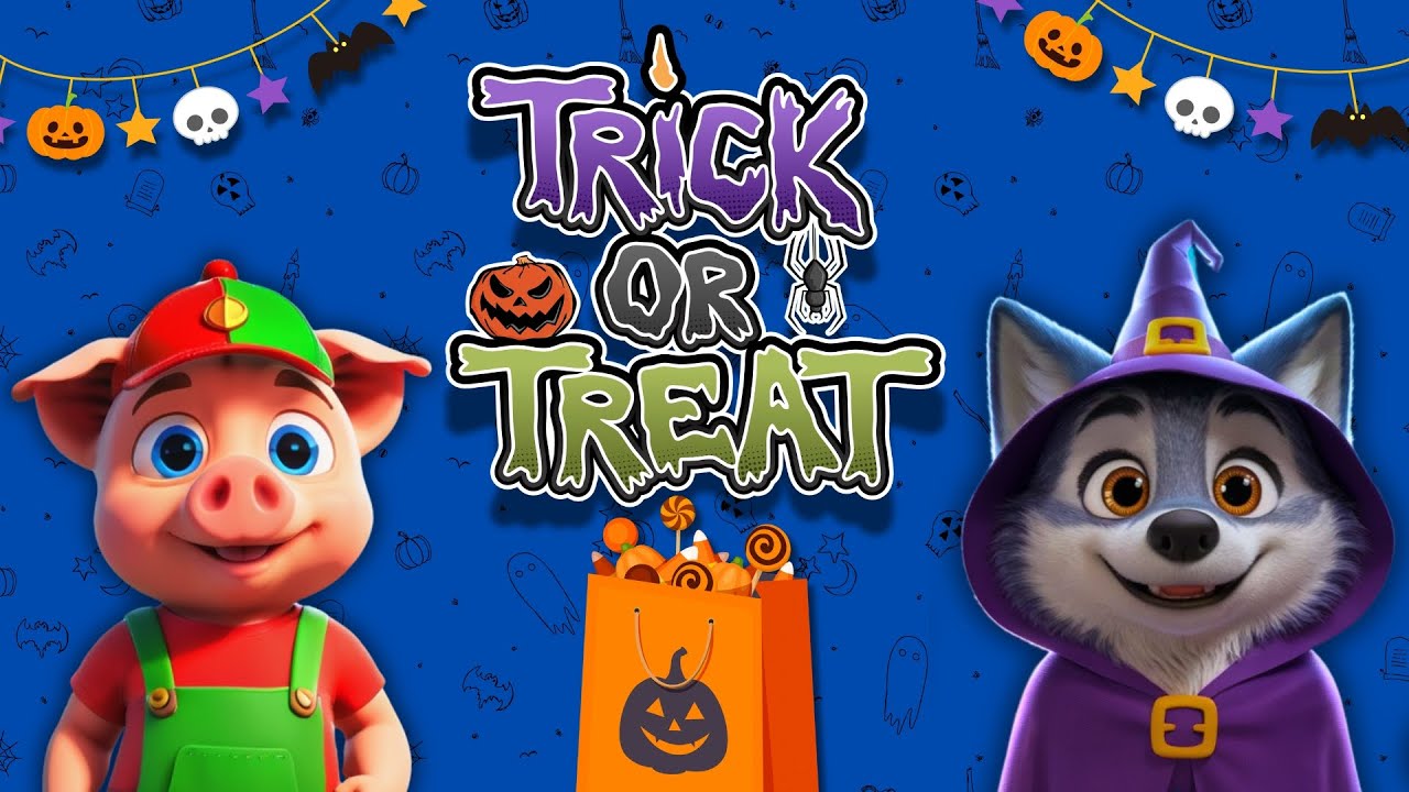 Capa do Video 3 LITTLE PIGS HALLOWEEN CARTOON #englishcartoonforkids