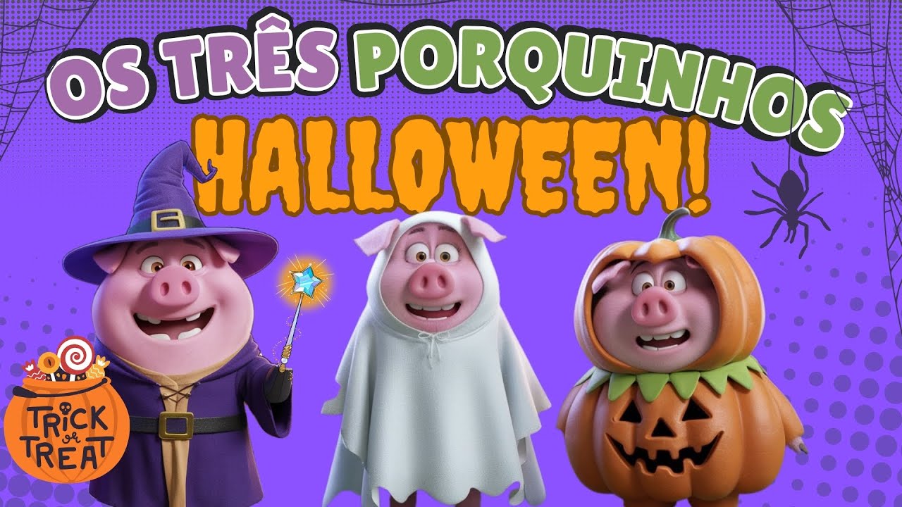 Capa do Video HALLOWEEN DESENHO INFANTIL #ostrêsporquinhos #halloweenparacriancas