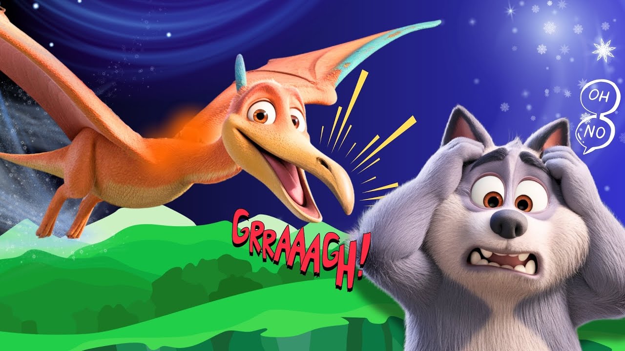 Capa do Video The Big Bad Wolf and the Baby Dinosaur! A story of friendship! English Cartoon #3littlepigs