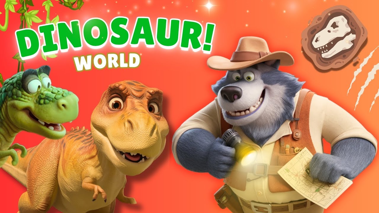 Capa do Video The BIG BAD WOLF on DINOSAUR ISLAND! T-REX! Cartoon for kids!