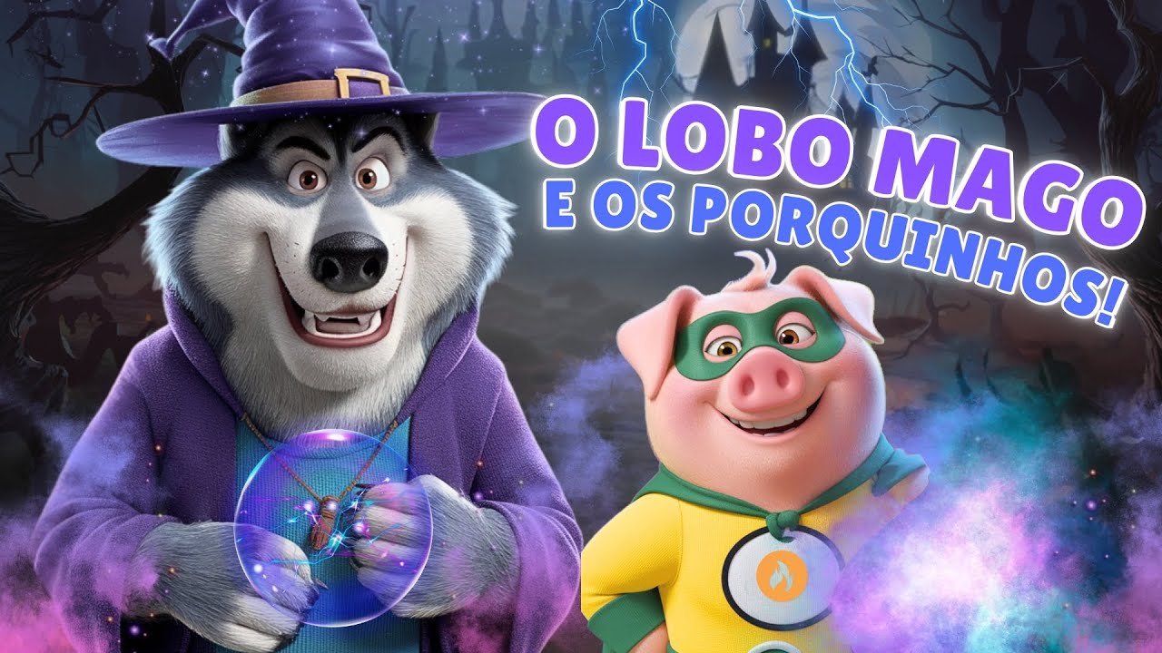 Capa do Video O LOBO MAU os TRÊS PORQUINHOS no CASTELO MÁGICO | DESENHO ANIMADO! #desenhoinfantil #tresporquinhos