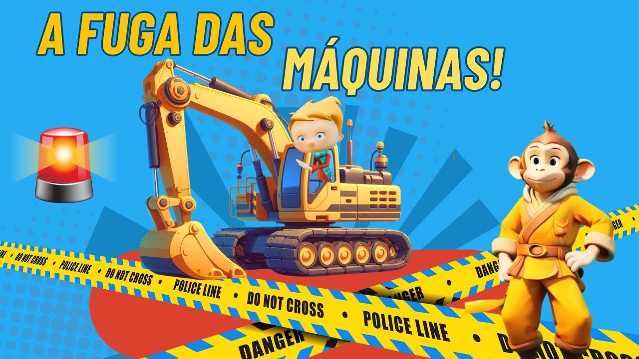 Capa do Video A FUGA DAS MÁQUINAS! MÁQUINA ESCAVADEIRA! #desenhoinfantil #maquinas