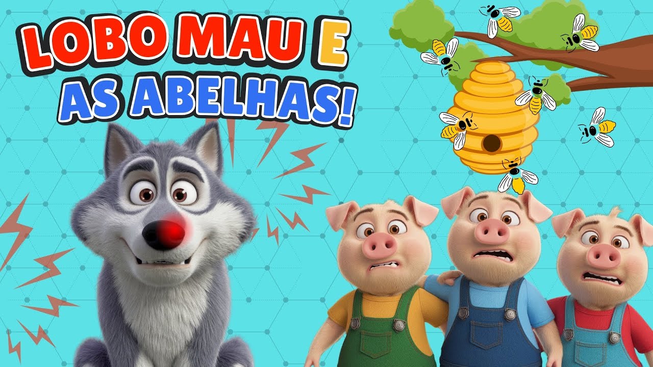 Capa do Video OS TRÊS PORQUINHOS O LOBO e a Abelha DESENHO #3porquinhos #desenhoinfantil