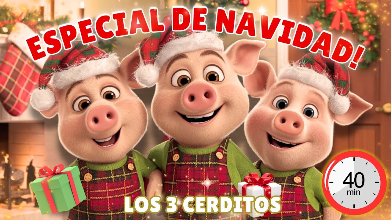 Capa do Video Especial de NAVIDAD de LOS TRES CERDITOS! (40 min) #cuentosinfantiles #navidad #papanoel